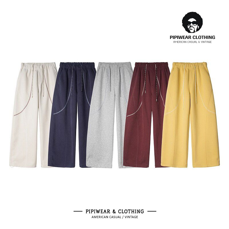 户外设计绗缝男裤2026新款春款休闲裤松紧腰长裤子男直筒阔腿卫裤