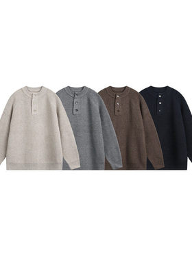 SEVENNOS-复古纯色亨利领毛衣针织衫-M3070
