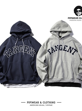 盐系男加绒cityboy带帽卫衣日系字母刺绣宽松上衣秋天百搭套头衫