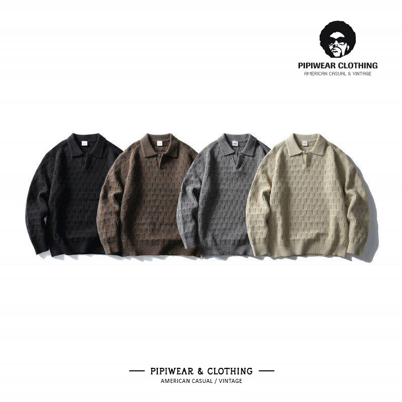 秋冬季新款格纹v领针织衫男休闲潮流百搭简约毛衣早秋高级感线衫