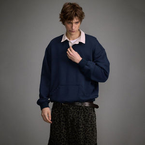 2025新款春天复古做旧polo领撞色短款卫衣男士春季百搭休闲套头衫