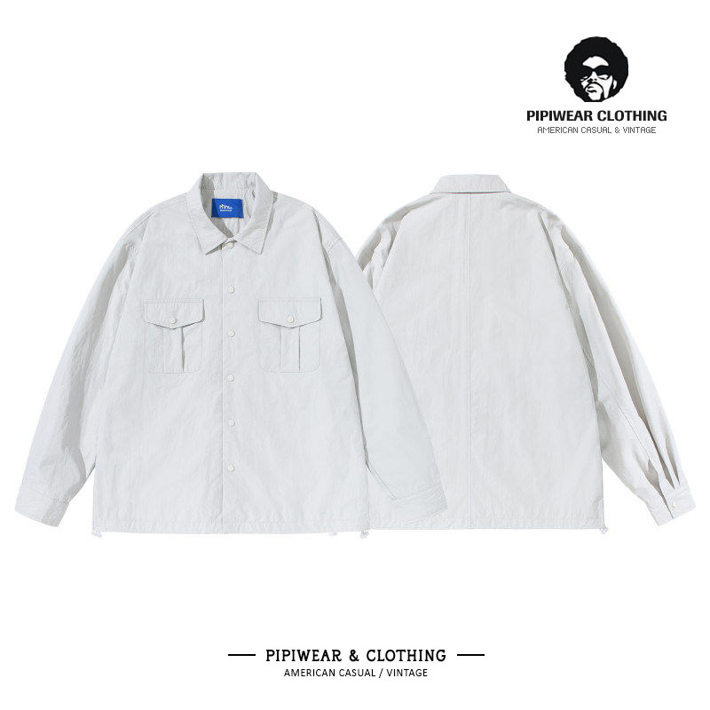 2026春季极简风美式休闲白色翻领防风夹克休闲百搭工装春天外套男