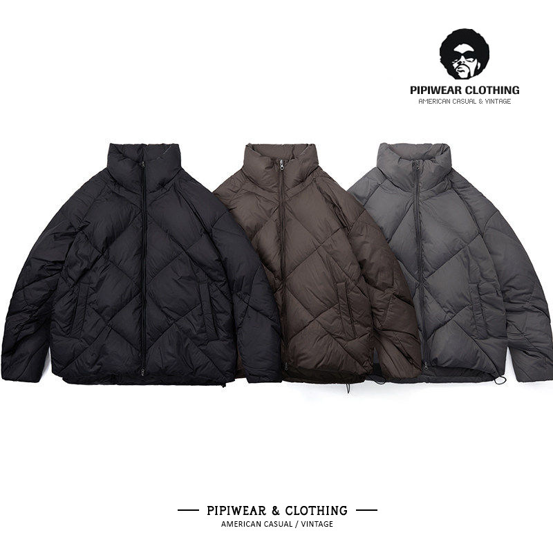 冬季菱形格男士2026新款羽绒服冬天宽松短款立领抗寒保暖廓形外套