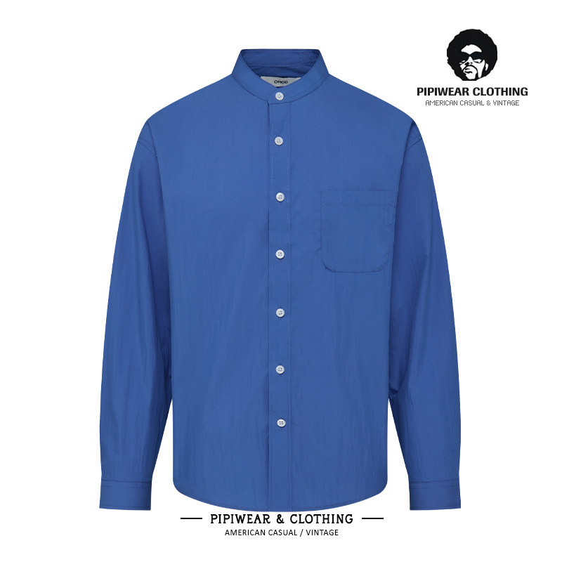 秋冬季新中式中山领长袖衬衫男立领国风纯色衬衣早秋叠穿百搭寸衫