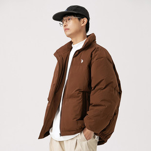 新款冬天日系复古刺绣加厚抗寒保暖立领羽绒服男青少年冬季外套潮