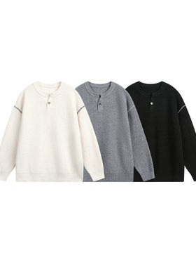 SEVENNOS-慵懒三色亨利领毛衣针织衫-M3073