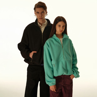 秋天美式复古宽松半拉链开衫羊羔绒立领卫衣男2025新款秋季套头衫