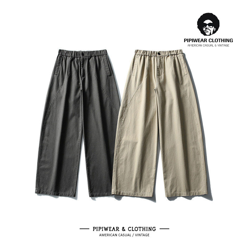 2026新款松紧腰男裤明线拼接工装裤子男青少年直筒通勤休闲裤长裤