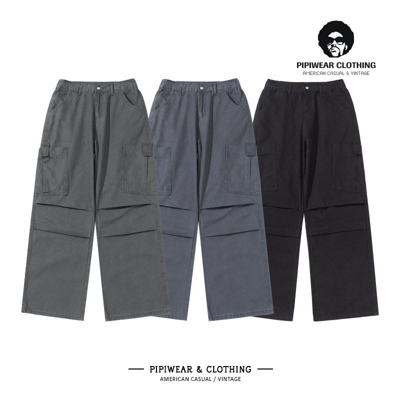 新款2026男裤美式复古重工水洗做旧休闲裤双褶工装裤子男直筒长裤,男装,休闲裤,淘宝优惠券,粉丝福利购,淘宝优惠卷