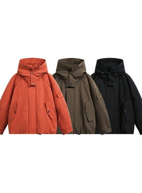 SEVENNOS 可拆卸连帽红色工装冲锋羽绒服 9072