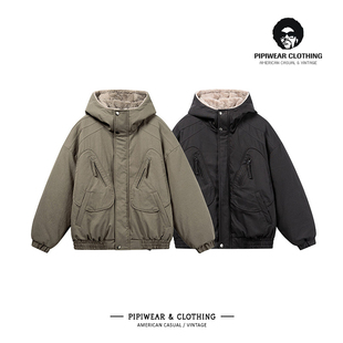 冬季加绒加厚外套男士棉衣美式重工连帽工装棉服外套冬天保暖棉袄