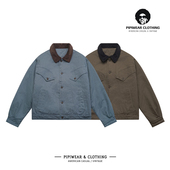 冬季 高级感棉服美式 短款 蓝色男士 工装 夹克棉衣外套冬天巴恩风棉袄