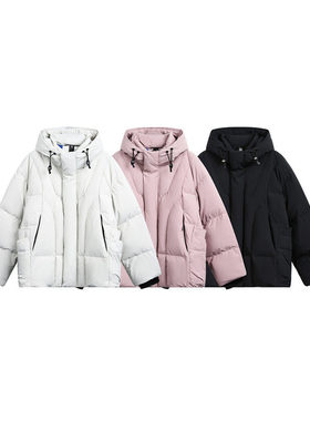 SEVENNOS 三色连帽设计感粉色羽绒服 9087