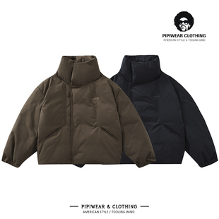 冬天立领斜门襟设计抗寒保暖工装外套冬季户外短款羽绒服男青少年