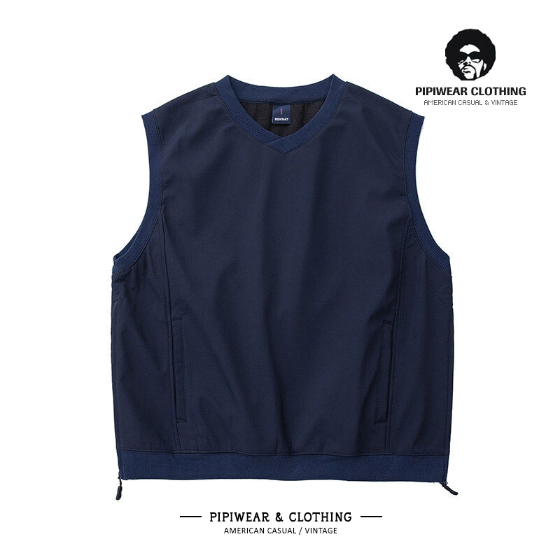 美式复古套头V领双拉链马甲