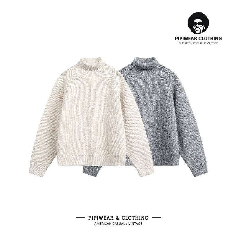 早秋美式休闲简约纯色高领毛衣男加厚保暖线衫秋冬季少年感针织衫