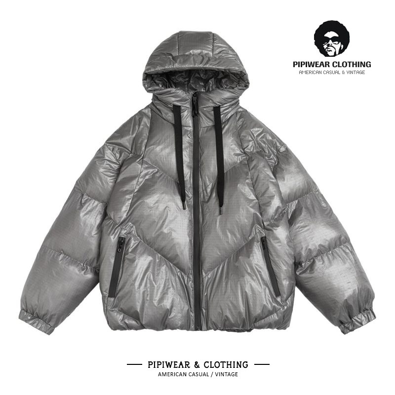 冬季日系男士棉服复古户外机能连帽棉衣外套冬天保暖休闲亮面棉袄