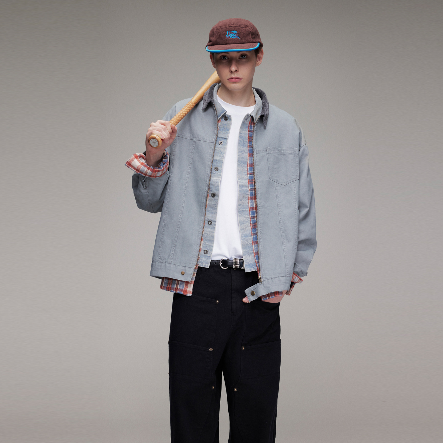 拼接翻领底特律工装夹克短款外套