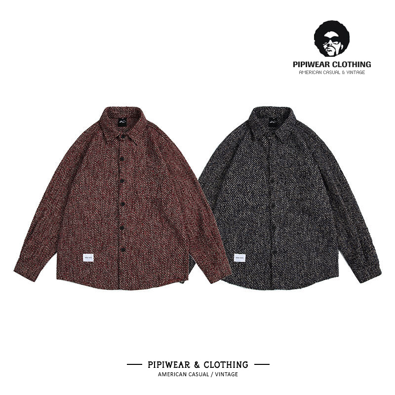 复古秋天条纹格子衬衫男