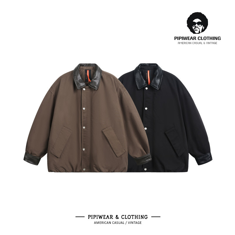 冬天美式潮牌复古撞色翻领夹克羽绒服男轻薄冬季抗寒保暖短款外套