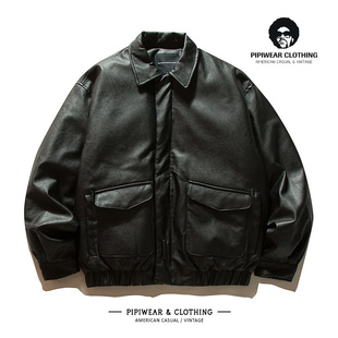 日系潮流PU皮翻领冬天外套男羽绒服保暖抗寒冬季90白鸭绒机车皮衣