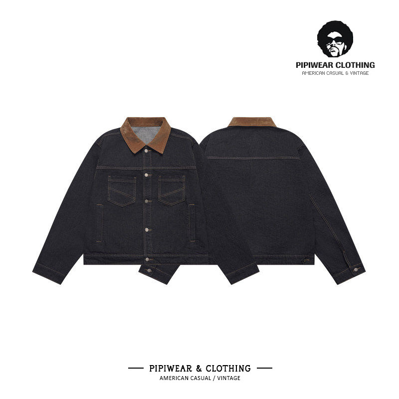 春季2026新款原牛明线撞色翻领牛仔男士短款夹克春天百搭通勤外套