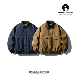 冬季美式复古水洗工装棉服加厚翻领棉袄男2025新款冬天棉衣外套潮