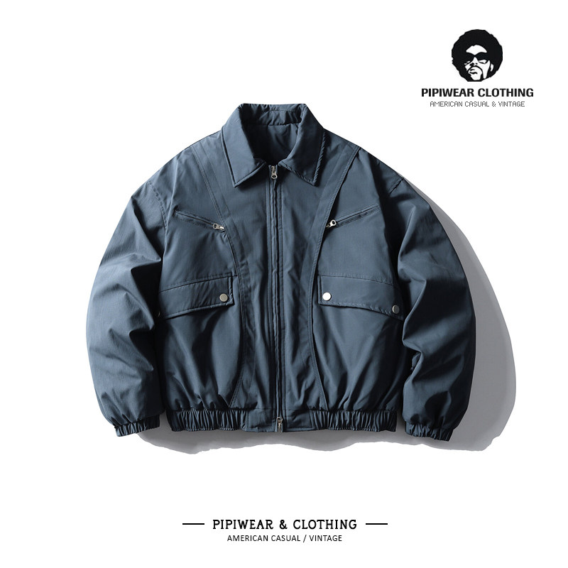 2025冬天新款解构拼接设计翻领棉衣外套冬季飞行员夹克棉服男棉袄