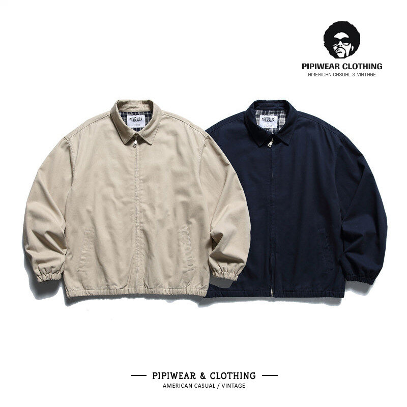 春天美式休闲纯色行政夹克男简约宽松翻领基础款春季百搭潮男外套