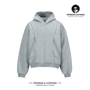 美式秋季解构拼接短款小众连帽卫衣男秋天潮牌高街cleanfit套头衫