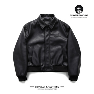 潮牌春季刺绣PU皮机车翻领夹克男士宽松休闲春天短款痞帅皮衣外套