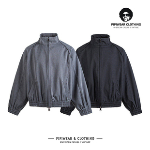 春天美式复古立领上衣宽松潮牌青少年春季男士休闲夹克外套高级感