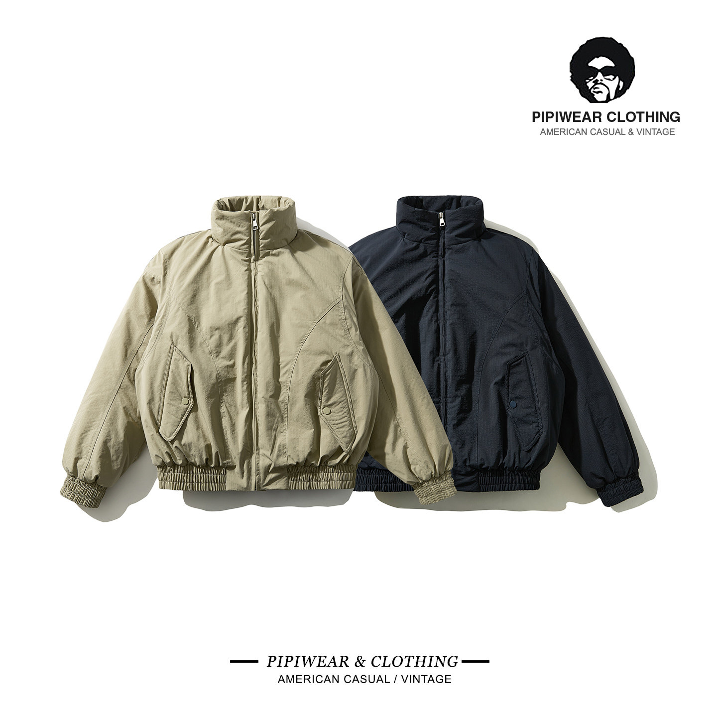 藏蓝色立领棉服男
