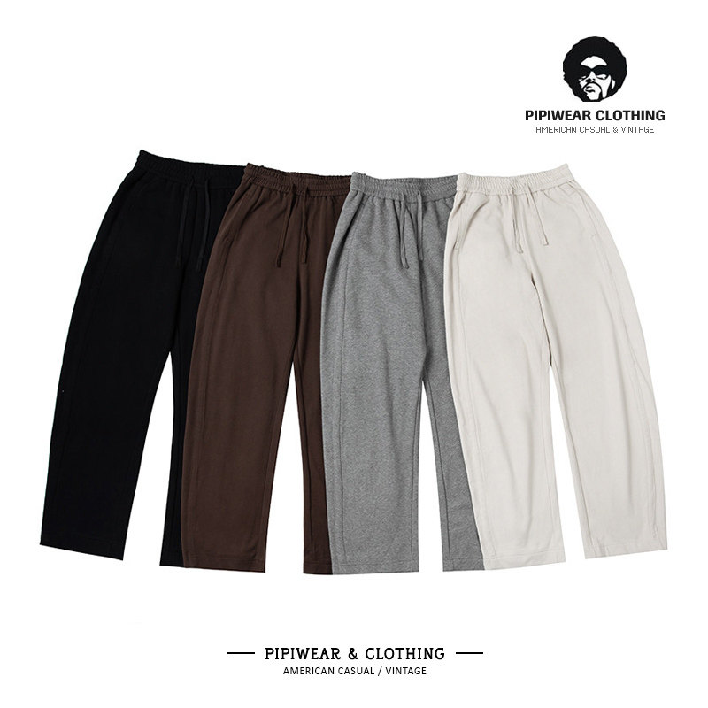2024新款美式运动休闲裤纯色百搭弯刀男裤直筒加绒长裤抽绳裤子男