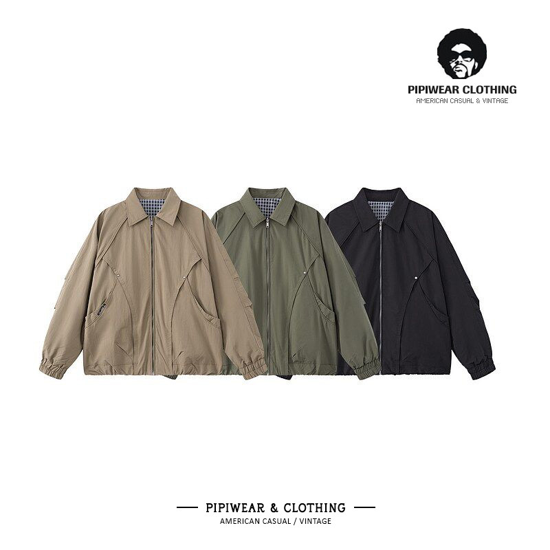 2026春天新款时尚老钱风双面穿千鸟格翻领夹克外套男青少年春季潮