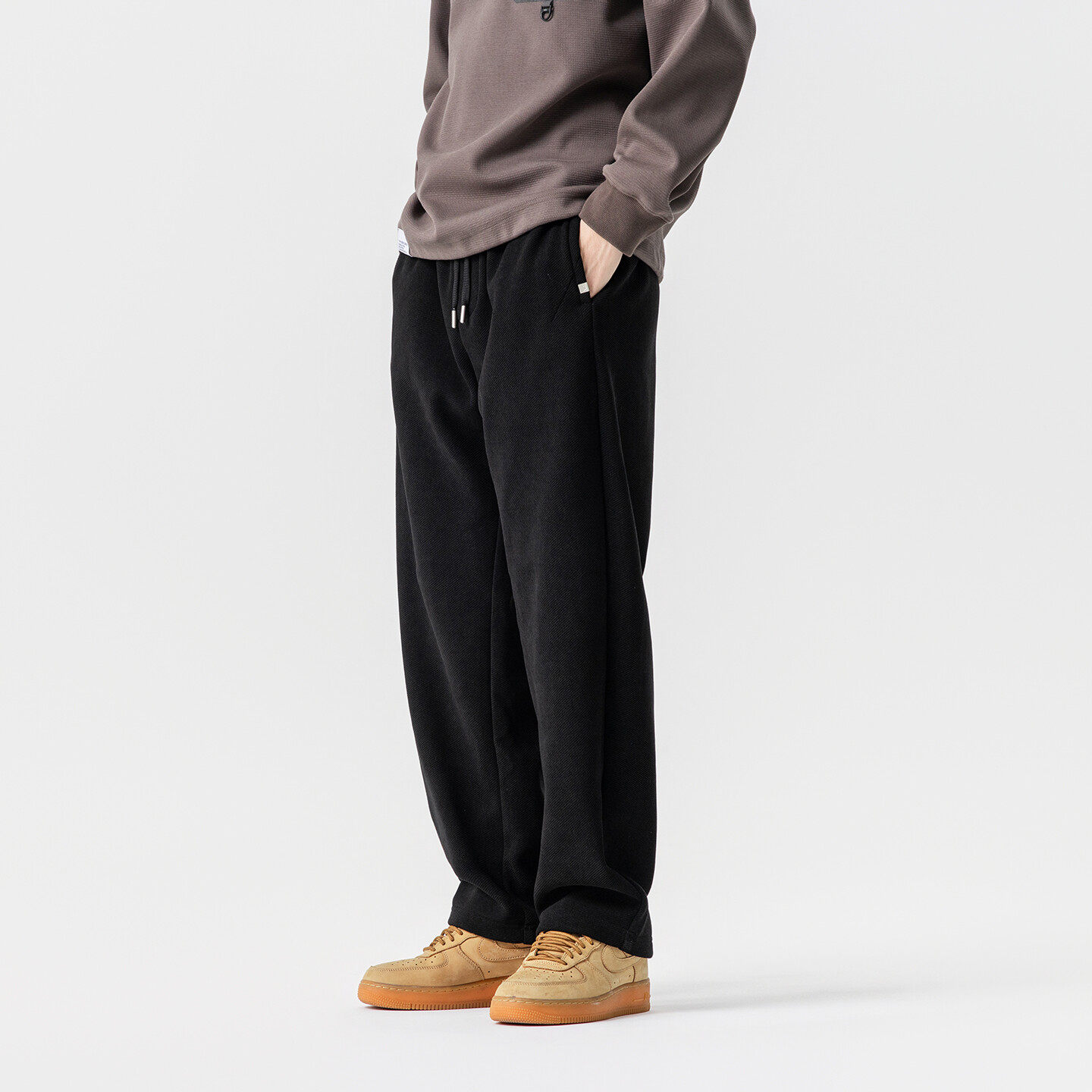 冬季2025加绒加厚男裤宽松直筒长裤针织运动休闲裤子男冬天卫裤潮