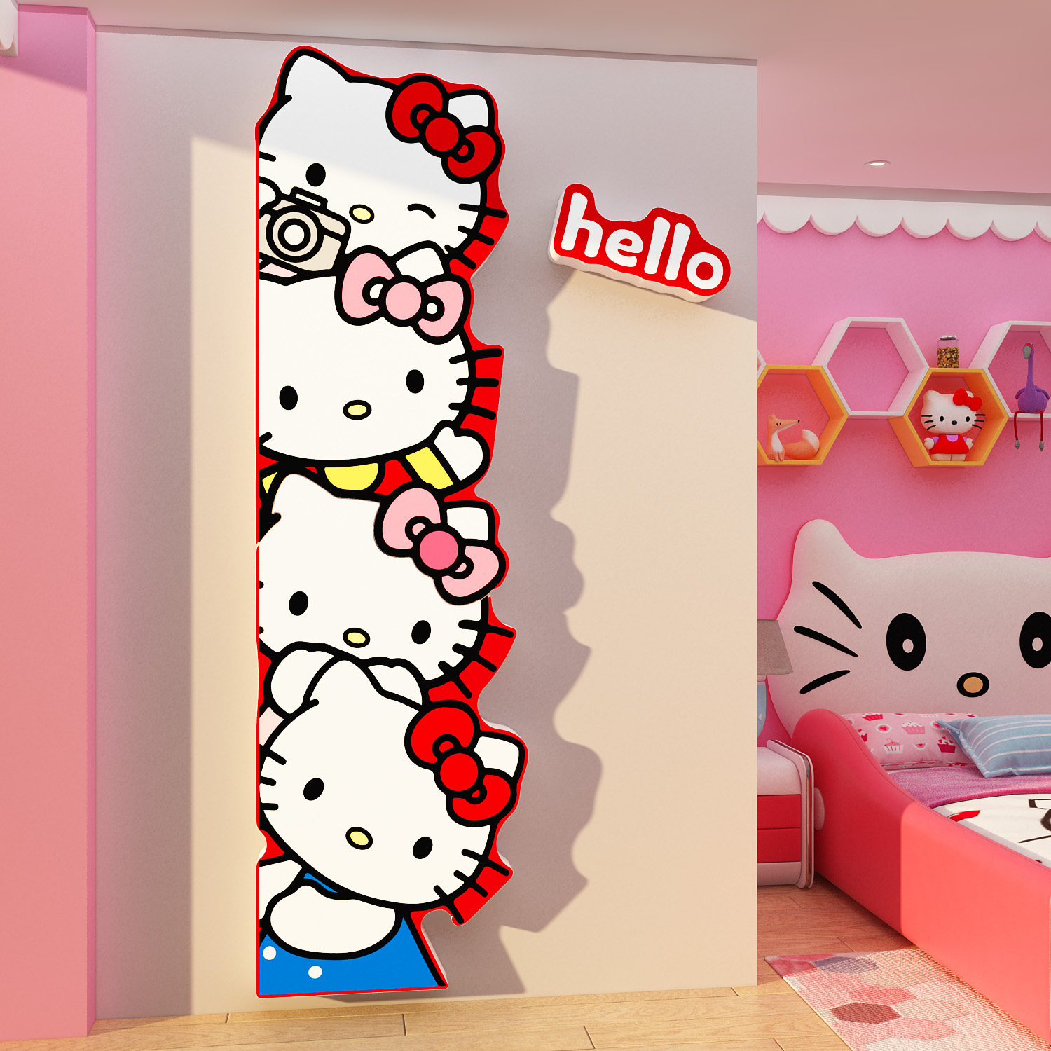 hellokitty猫儿童房间布置装饰女孩生公主卧室墙面床头画贴电梯门,家居饰品,软装墙贴,淘宝优惠券,粉丝福利购,淘宝优惠卷