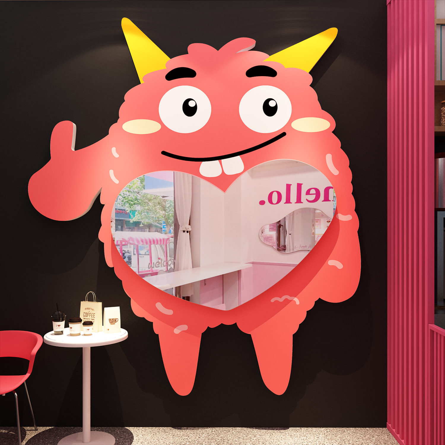 咖啡店墙面装饰2026小怪兽
