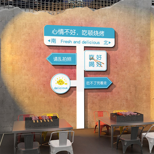网红烧烤饭店装饰创意墙面餐饮厅酒吧贴纸壁画串串火锅小吃露营风