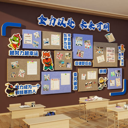 班级教室装饰氛围布置文化毛毡板展示栏照片墙面贴纸黑板报浪浪山