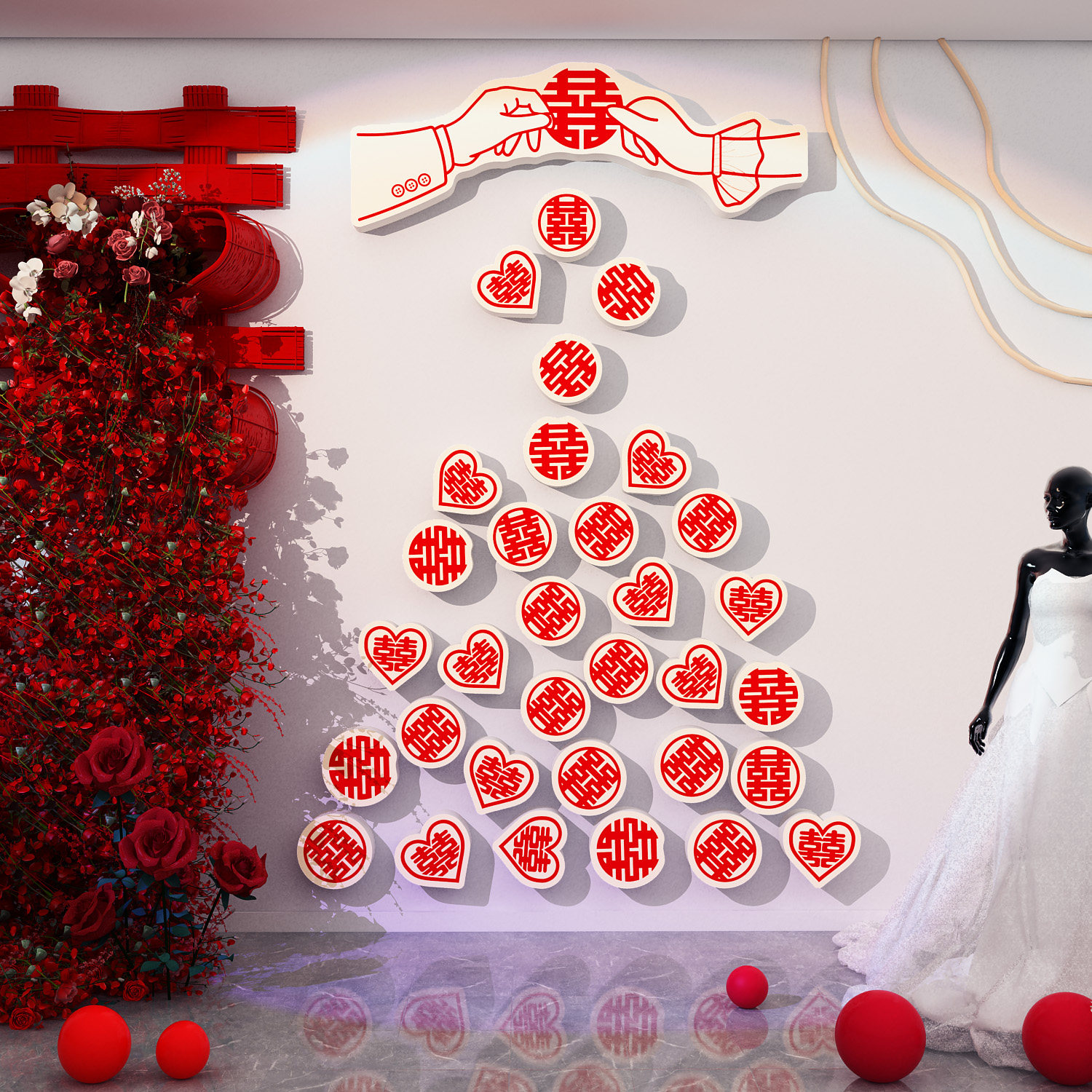 婚房布置套装客厅沙发背景墙装饰结婚婚庆公司婚纱店kt板喜字婚礼,家居饰品,软装墙贴,淘宝优惠券,粉丝福利购,淘宝优惠卷