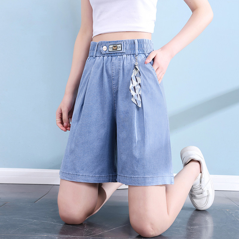 莱赛尔阔腿裤少女2025松紧腰薄高腰显瘦胖女孩学生宽松天丝牛仔裤