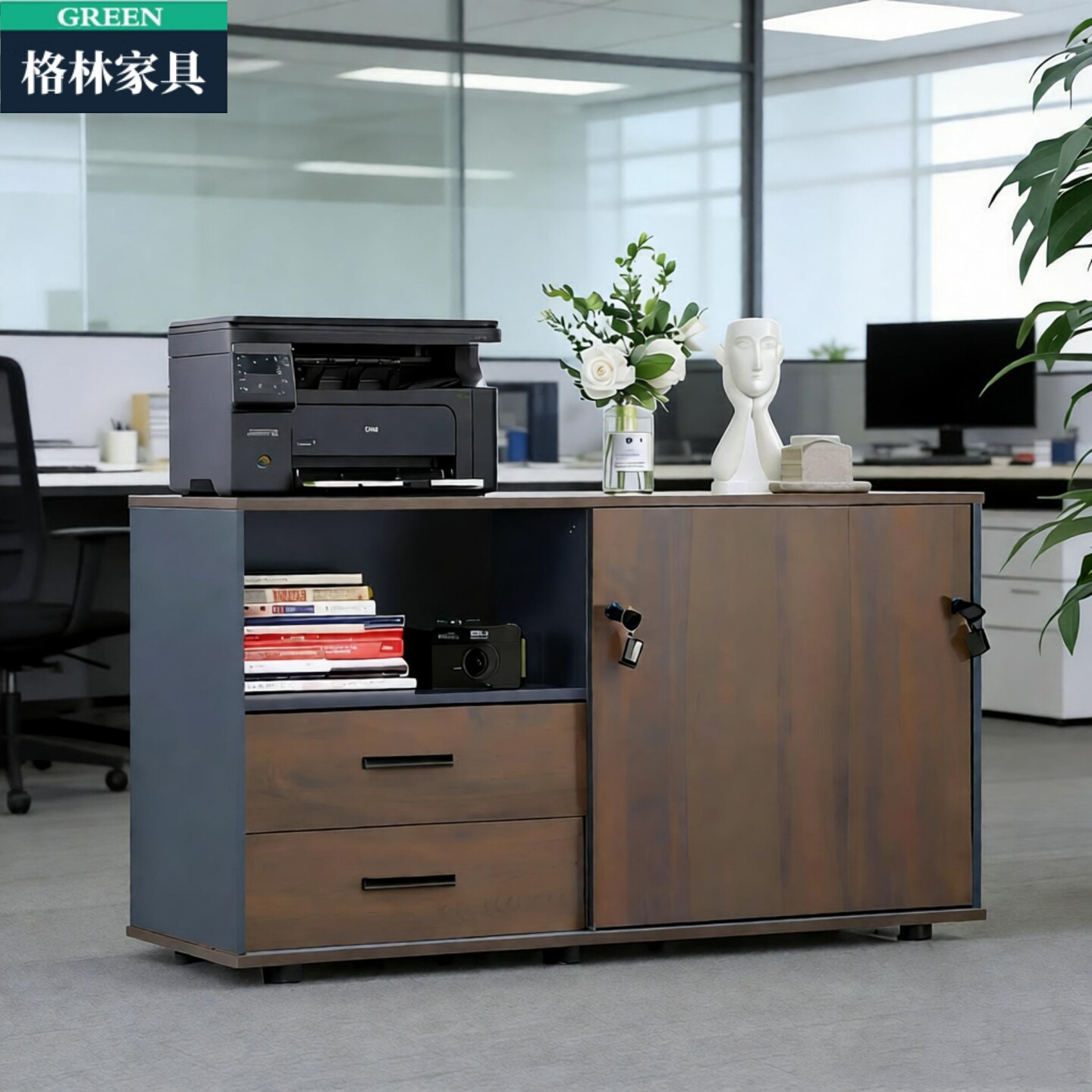 带锁打印机三抽移动办公桌边柜