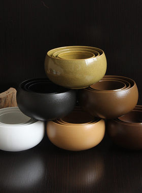 土黄色陶瓷碗钵和尚碗钵盂复古僧碗罗汉碗居士素食碗黑色碗钵托盘