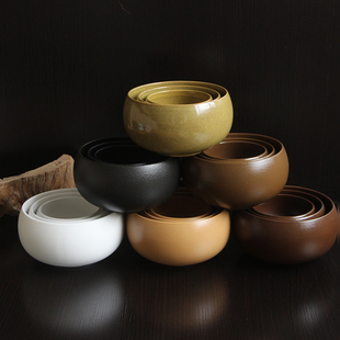 土黄色陶瓷碗钵和尚碗钵盂复古僧碗罗汉碗居士素食碗黑色碗钵托盘