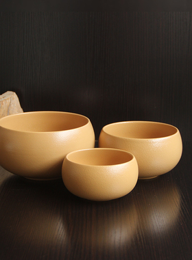 复古风陶瓷碗大深碗圆形钵土黄和尚碗钵盂素食碗单个纯色精致小碗