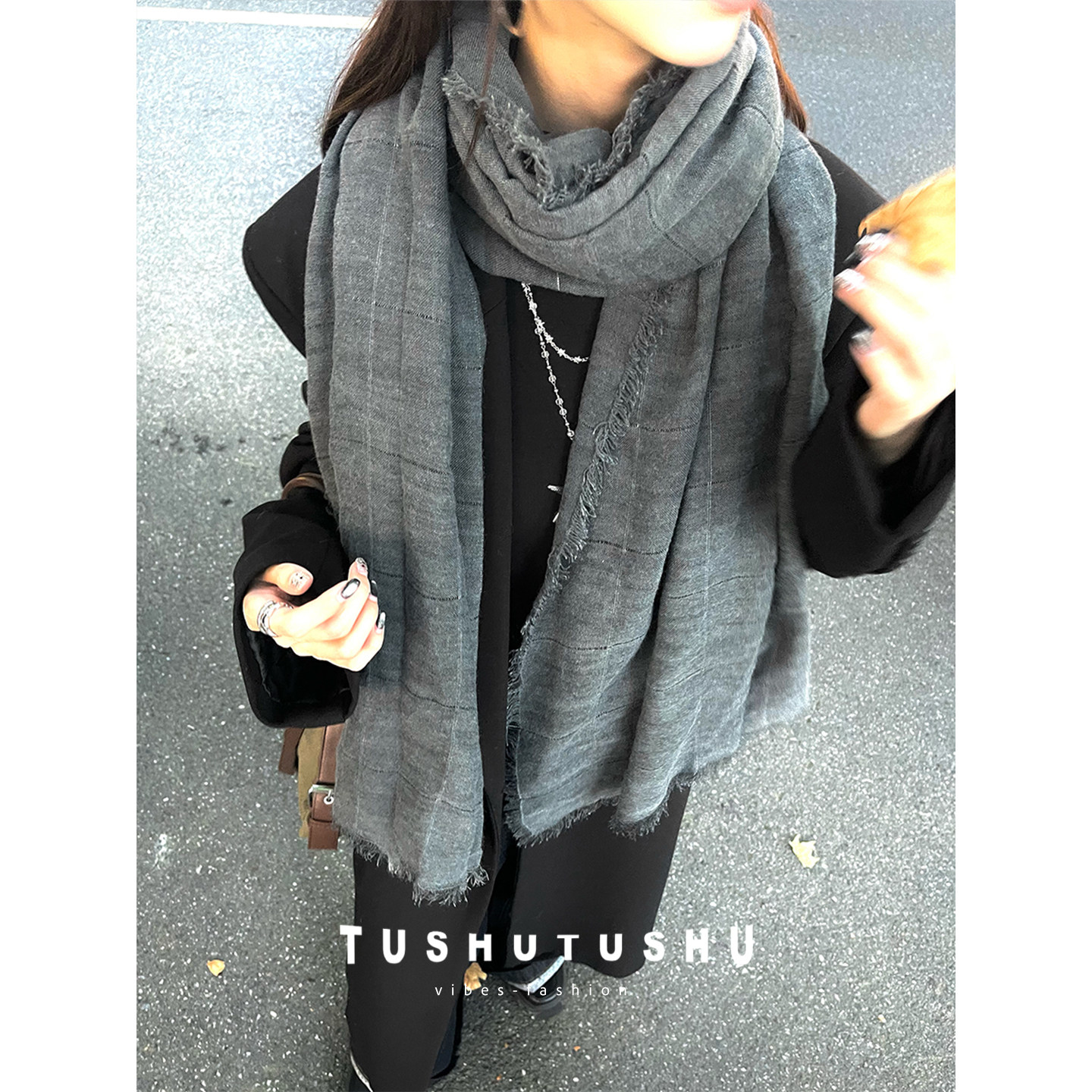 TUshu/长期主义～复古毛边感宽版围巾女秋冬保暖防寒棉麻围脖披肩
