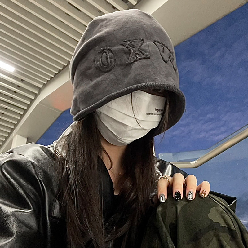 TUshu/大版复古脏染感～单层卷边包头帽子女显脸小护耳堆堆帽冷帽