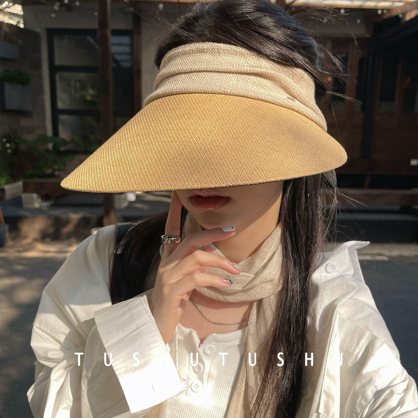 TUshu/自带博主感～复古褶皱空顶帽子夏季百搭草帽时髦气质遮阳帽