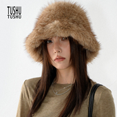 TUshu 复古千金感～冬季 毛毛渔夫帽子韩系复古显脸小盆帽气质保暖